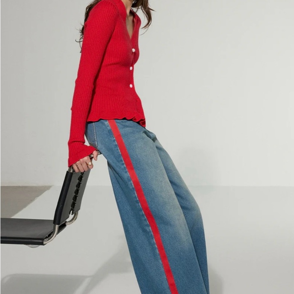 Commense Blue Flare Jeans with Red Stripe